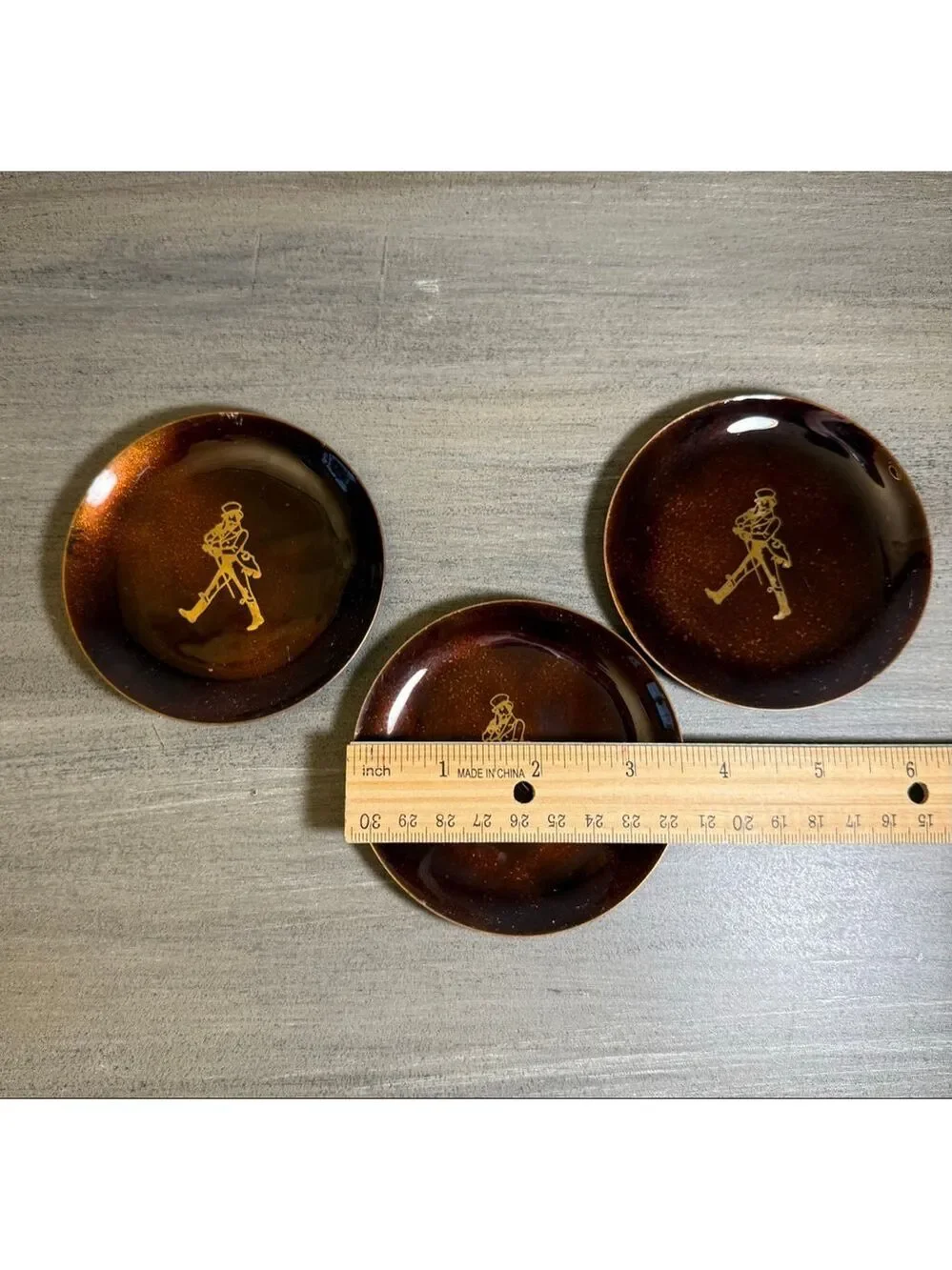 vintage mid-century Bovano enamel on copper Johnnie Walker coasters (3)